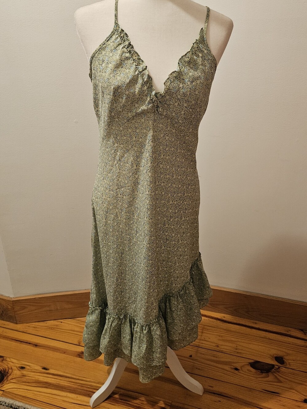 Green Floral Ruffle Slip Dress